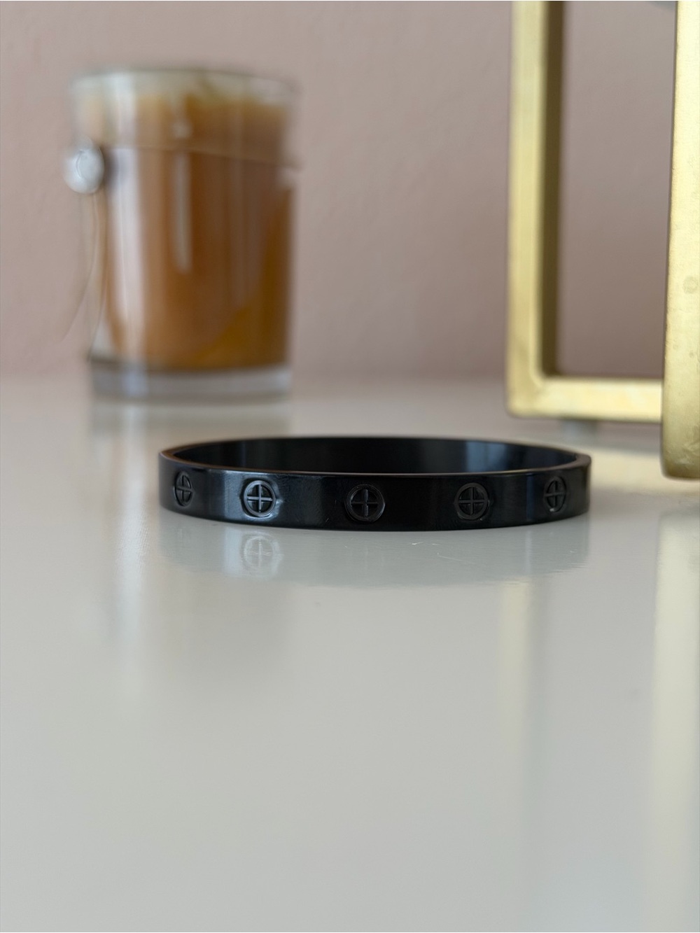 Polished Black Screw Head Design Bangle – Modern Minimalist Hinged Cuff Bracelet